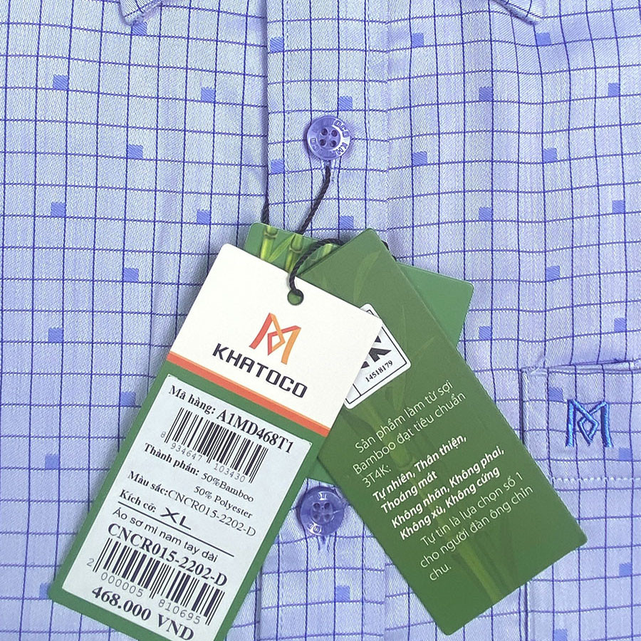 Sơ Mi Caro Tay Dài Màu Xanh Dương - Xanh Navy, Form Tailor Fit Chống Nhăn, Lai Bầu, Áo Nam Khatoco