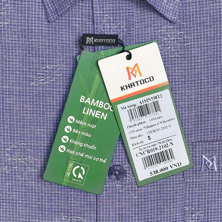 Sơ Mi Caro Tay Ngắn Màu Xanh Dương, Form Tailor Fit Chống Nhăn, Lai Ngang - Áo Nam Khatoco, quà tặng