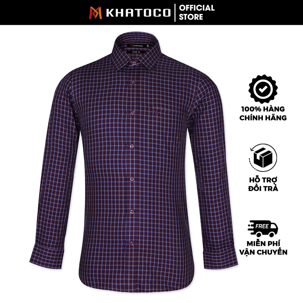 Sơ Mi Caro Tay Dài Màu Đỏ Đô, Form Tailor Fit Chống Nhăn, Lai Bầu - Áo Nam Khatoco