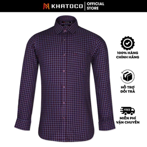 Sơ Mi Caro Tay Dài Màu Đỏ Đô, Form Tailor Fit Chống Nhăn, Lai Bầu - Áo Nam Khatoco