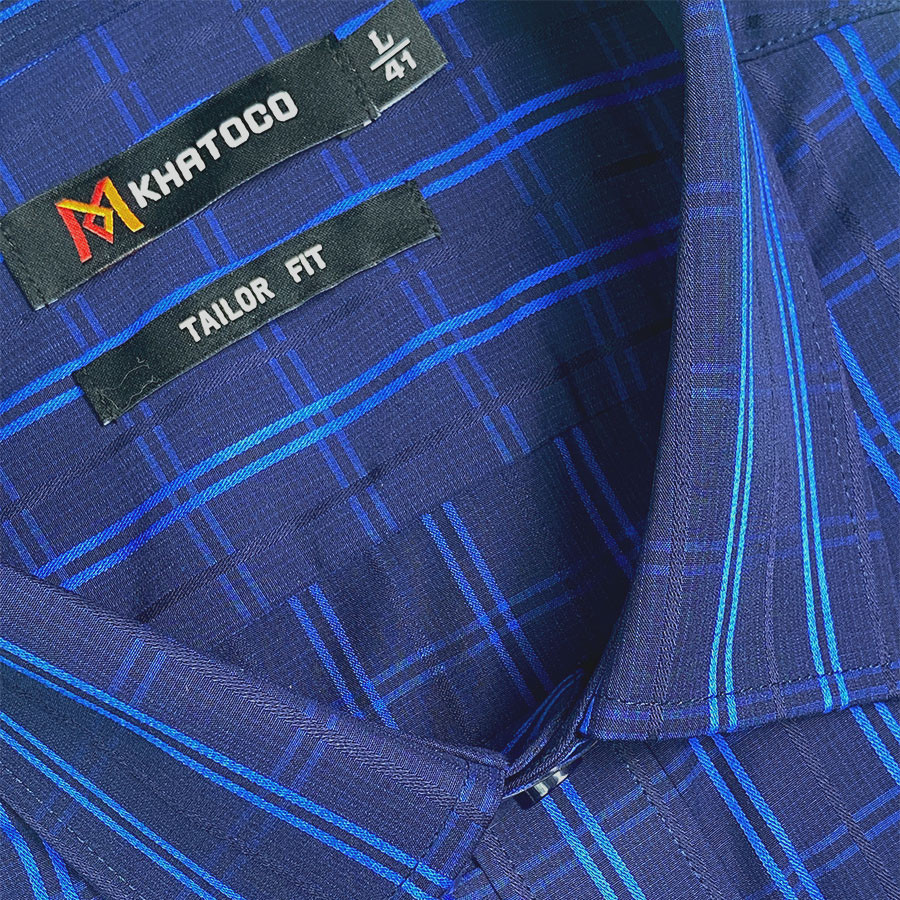 Sơ Mi Caro Tay Dài Màu Xanh Navy - Xanh Dương, Form Tailor Fit Chống Nhăn, Lai Bầu - Áo Nam Khatoco