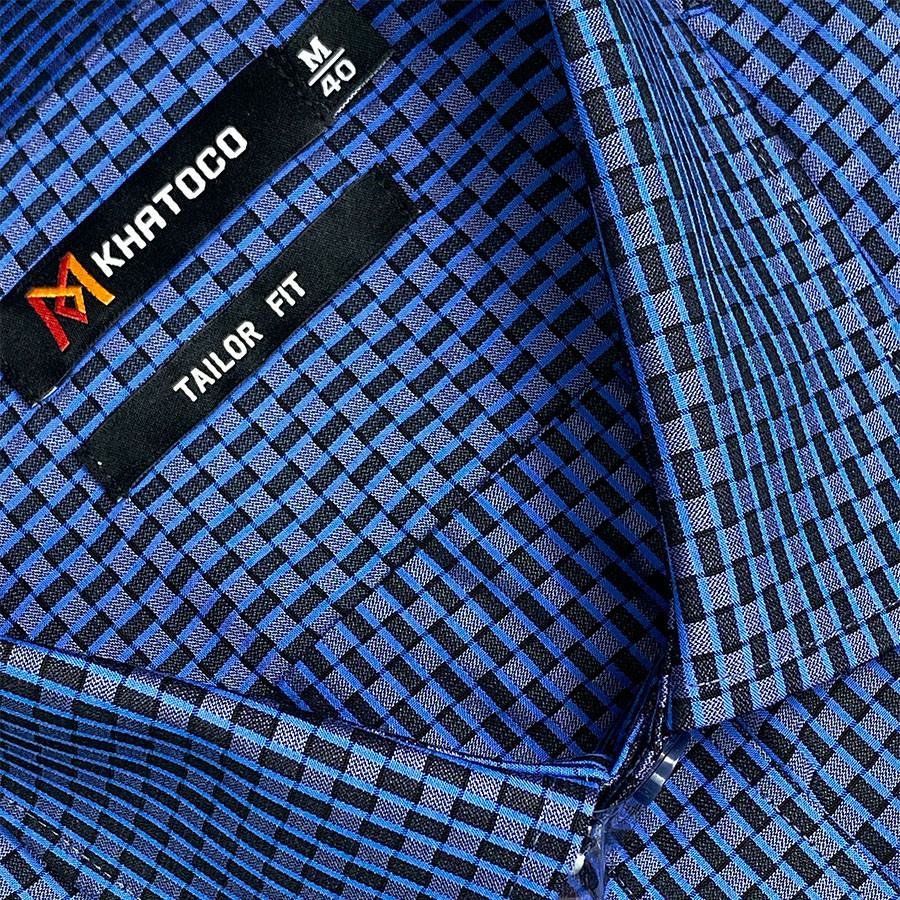 Sơ Mi Caro Tay Dài Màu Xanh Navy - Xám, Form Tailor Fit Chống Nhăn, Lai Bầu - Áo Nam Khatoco