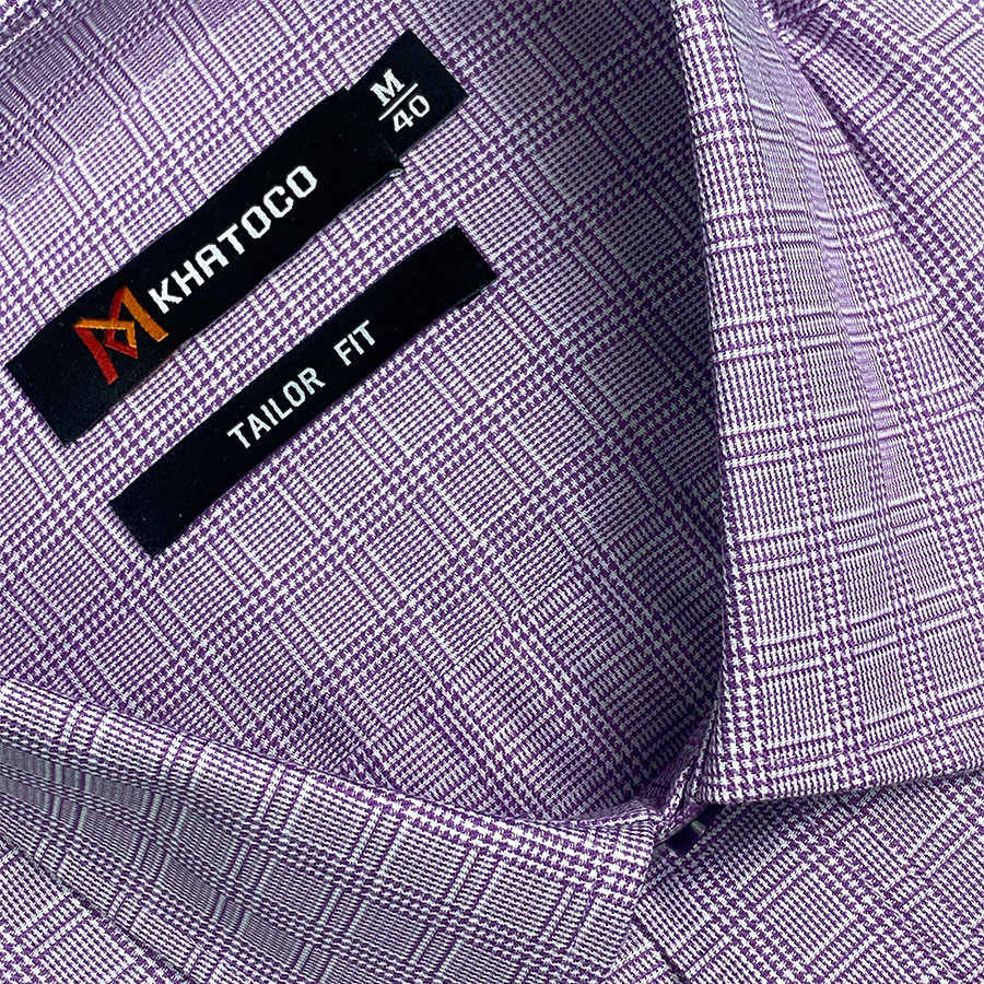 Sơ Mi Caro Tay Dài Màu Tím - Trắng, Form Tailor Fit Chống Nhăn, Lai Bầu - Áo Nam Khatoco