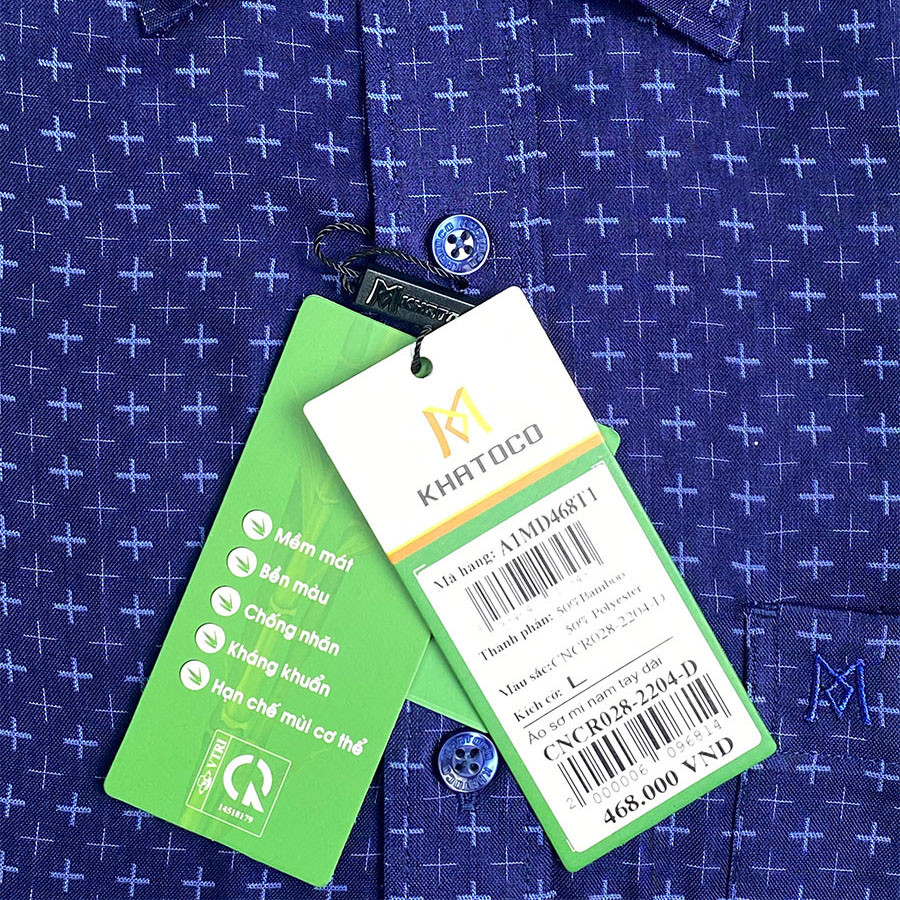 Sơ Mi Họa Tiết Tay Dài Màu Navy - Xanh Dương, Form Tailor Fit Chống Nhăn, Lai Bầu - Áo Nam Khatoco