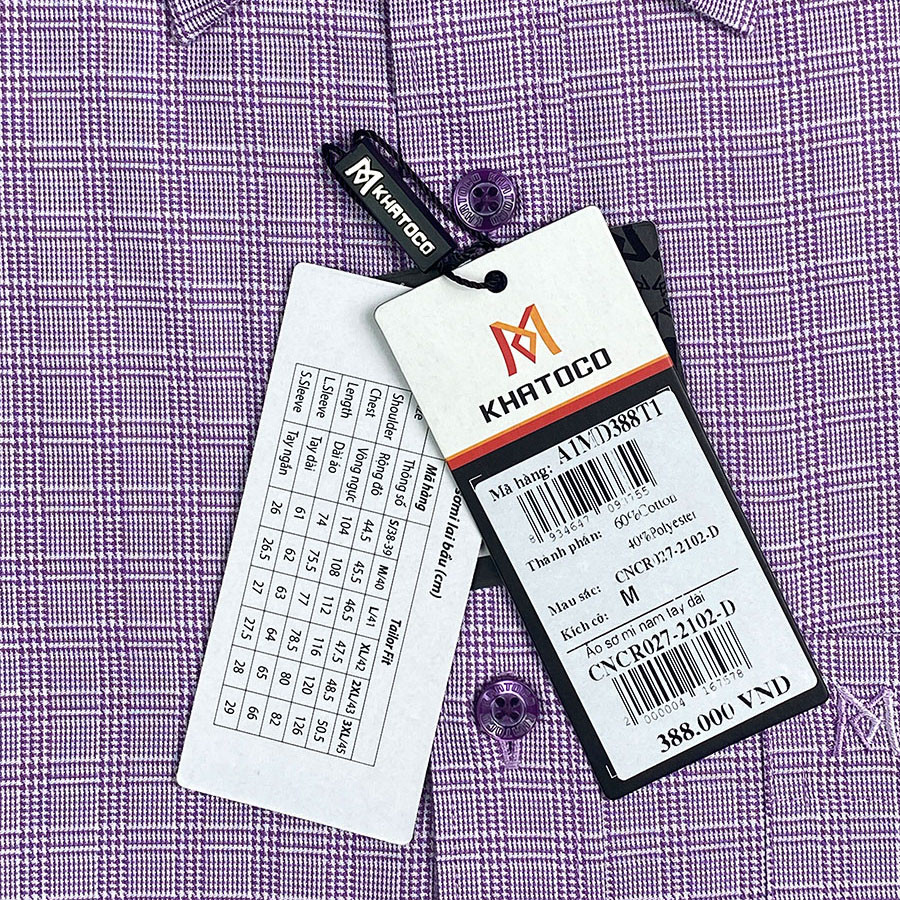 Sơ Mi Caro Tay Dài Màu Tím - Trắng, Form Tailor Fit Chống Nhăn, Lai Bầu - Áo Nam Khatoco
