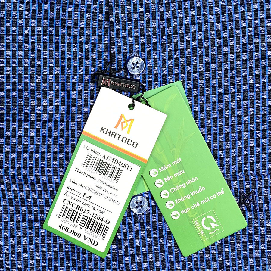 Sơ Mi Caro Tay Dài Màu Xanh Navy - Xám, Form Tailor Fit Chống Nhăn, Lai Bầu - Áo Nam Khatoco