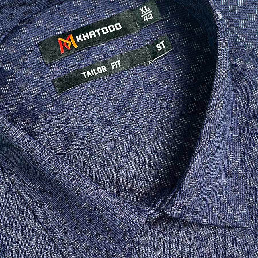 Sơ Mi  Tay Ngắn Màu Xanh Navy, Form Tailor Fit Chống Nhăn, Lai Ngang - Áo Nam Khatoco, quà tặng