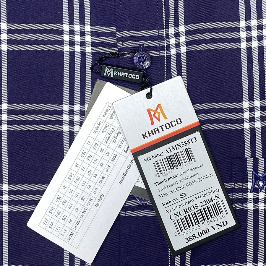 Sơ Mi Caro Tay Ngắn Màu Xanh Navy - Trắng, Form Tailor Fit Chống Nhăn, Lai Ngang Áo, Nam Khatoco