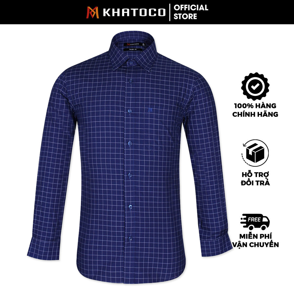 Sơ Mi Caro Tay Dài Màu Xanh Navy, Form Tailor Fit Chống Nhăn, Lai Bầu - Áo Nam Khatoco