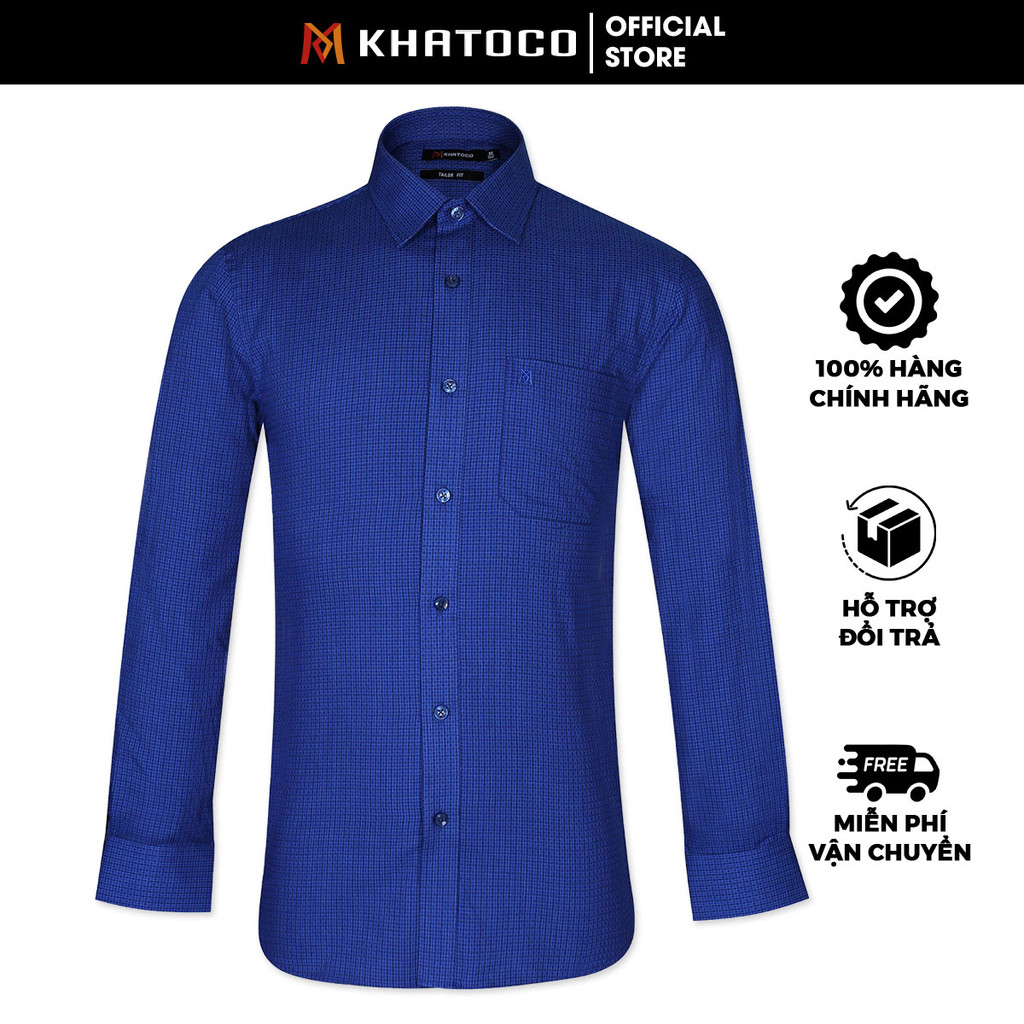 Sơ Mi Caro Tay Dài Màu Xanh Navy - Đen, Form Tailor Fit Chống Nhăn, Lai Bầu - Áo Nam Khatoco