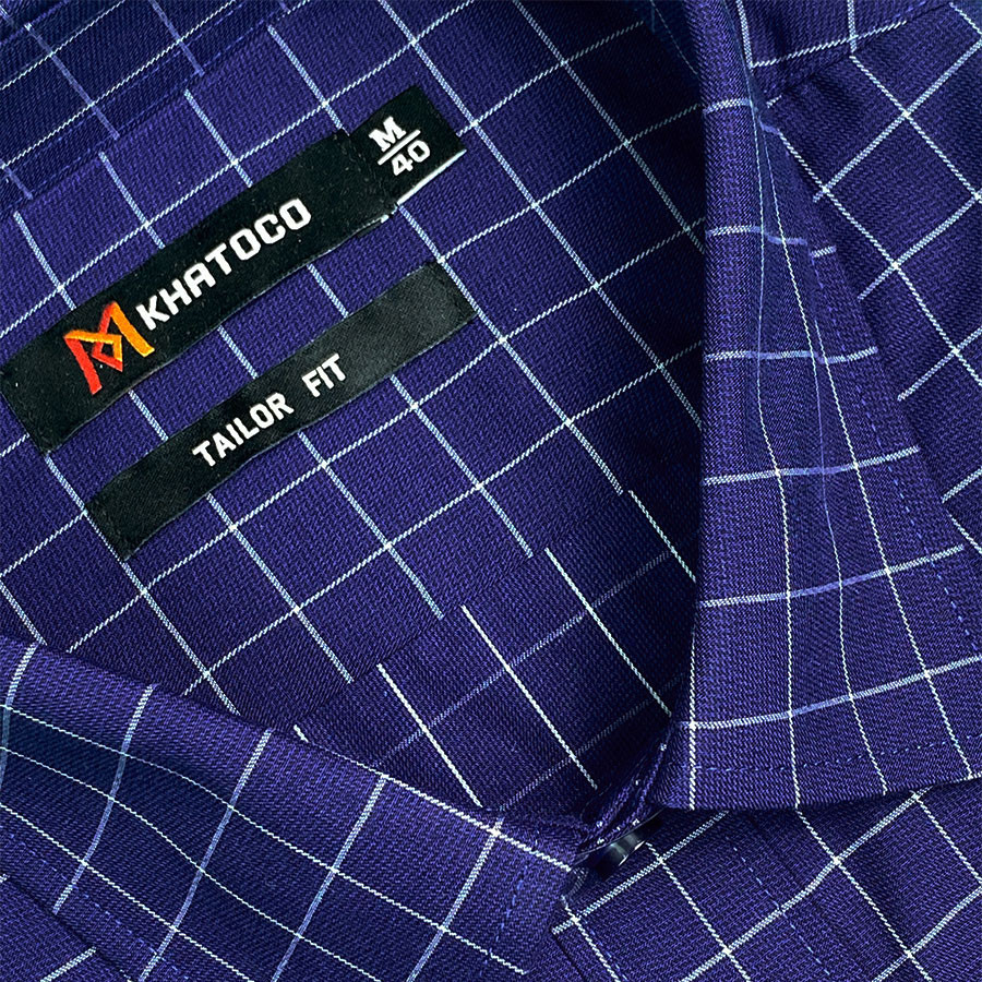 Sơ Mi Caro Tay Dài Màu Xanh Navy, Form Tailor Fit Chống Nhăn, Lai Bầu - Áo Nam Khatoco