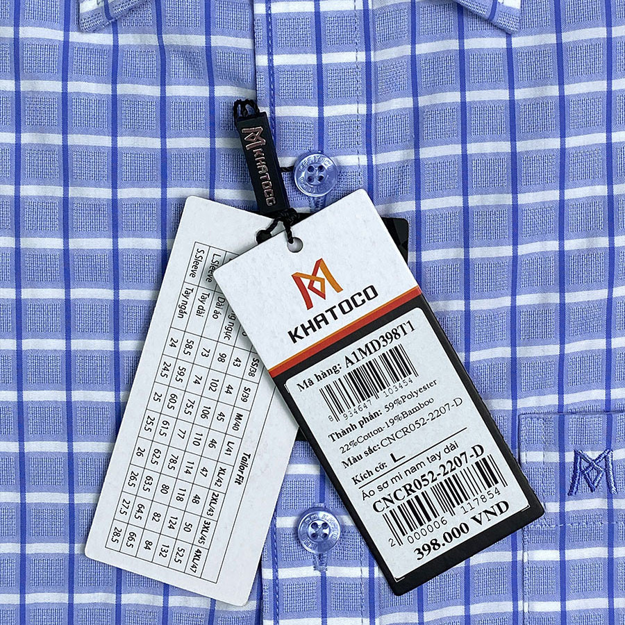Sơ Mi Caro Tay Dài Màu Xanh Dương - Trắng, Form Tailor Fit Chống Nhăn, Lai Bầu- Áo Nam Khatoco