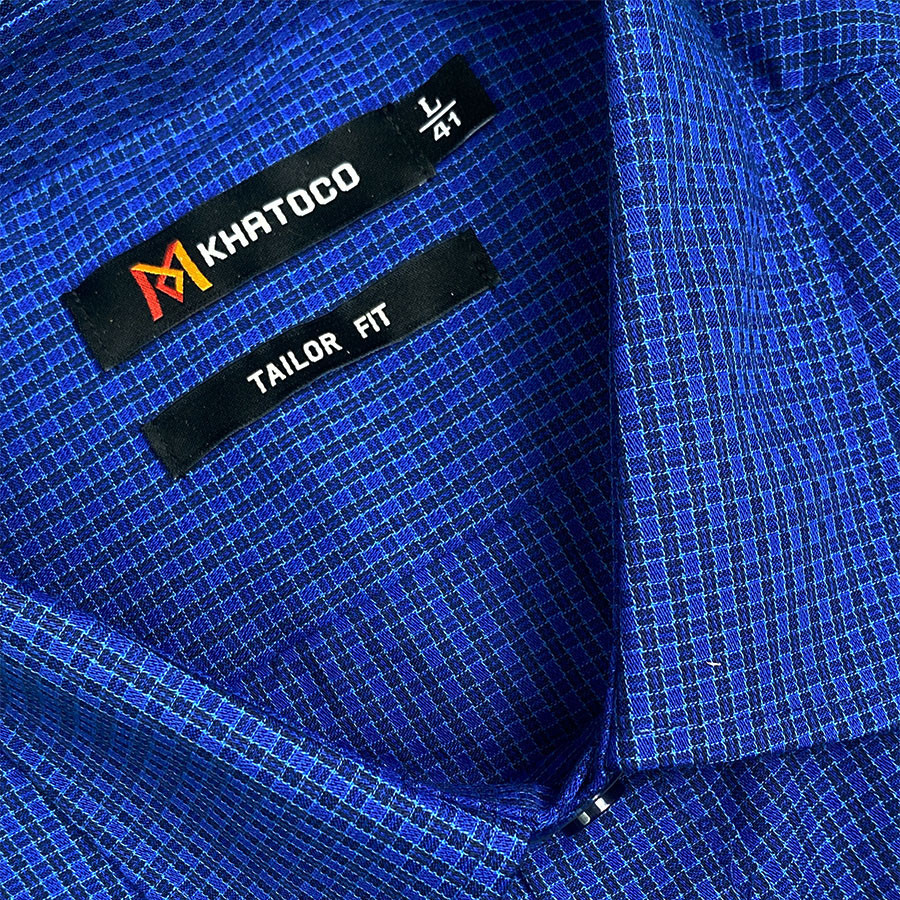 Sơ Mi Caro Tay Dài Màu Xanh Navy - Đen, Form Tailor Fit Chống Nhăn, Lai Bầu - Áo Nam Khatoco