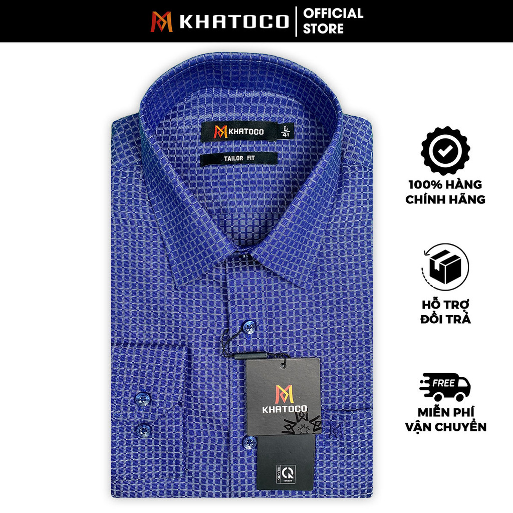 Sơ Mi Caro Tay Dài Màu Xanh Navy- Trắng, Form Tailor Fit Chống Nhăn, Lai Bầu - Áo Nam Khatoco