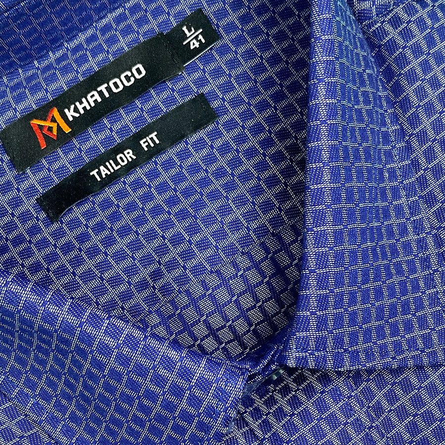 Sơ Mi Caro Tay Dài Màu Xanh Navy- Trắng, Form Tailor Fit Chống Nhăn, Lai Bầu - Áo Nam Khatoco