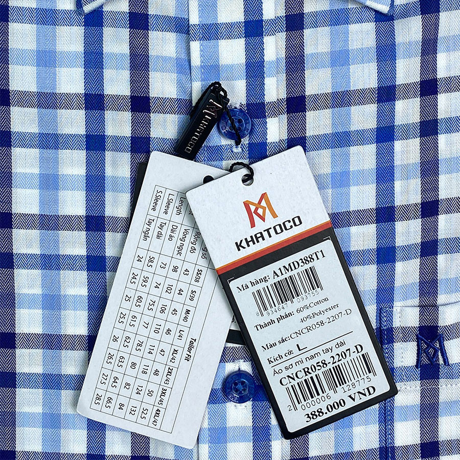 Sơ Mi Caro Tay Dài Màu Trắng - Xanh Dương, Form Tailor Fit Chống Nhăn, Lai Bầu - Áo Nam Khatoco