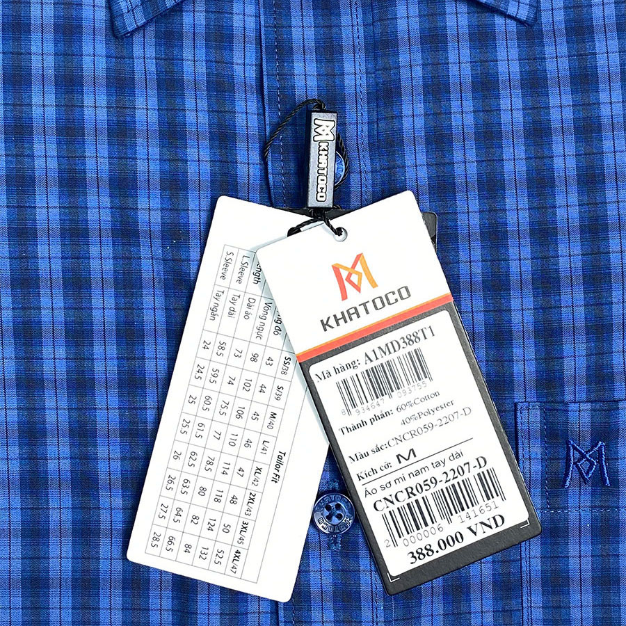 Sơ Mi Caro Tay Dài Màu Xanh Navy - Xanh Dương, Form Tailor Fit Chống Nhăn, Lai Bầu Áo Nam Khatoco