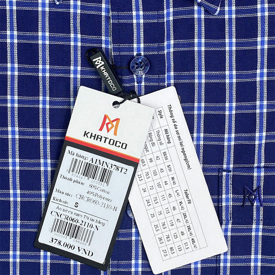 Sơ Mi Caro Tay Ngắn Màu Xanh Dương- Trắng, Form Tailor Fit Chống Nhăn, Lai Ngang - Áo Nam Khatoco