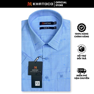 Sơ Mi Sọc Ngang Tay Ngắn Xanh Dương - Navy, Form Tailor Fit Chống Nhăn, Lai Ngang - Áo Nam Khatoco