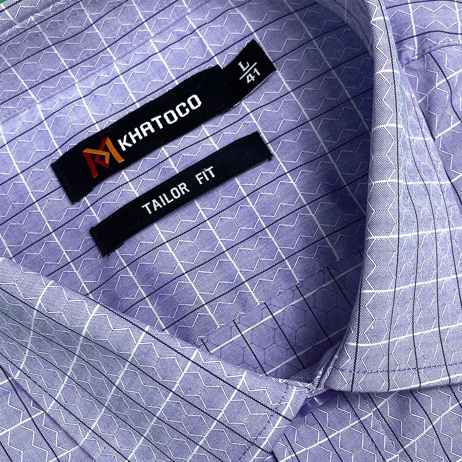 Sơ Mi Caro Tay Dài Màu Xanh Dương- Trắng, Form Tailor Fit Chống Nhăn, Lai Bầu - Áo Nam Khatoco