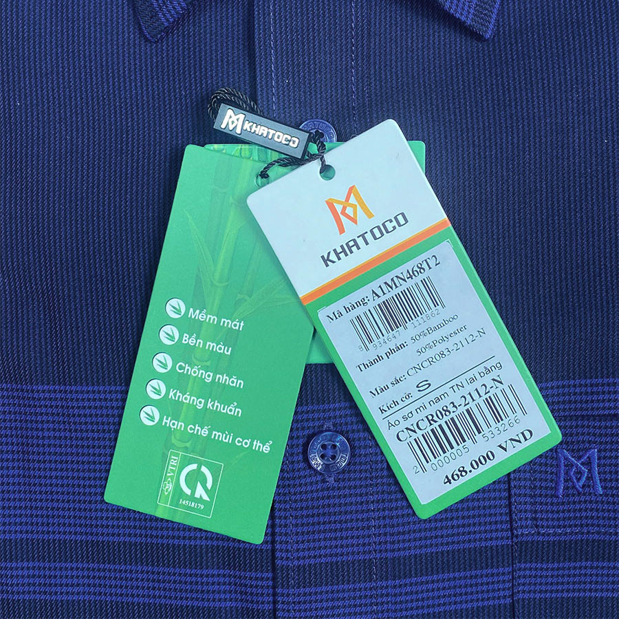 Sơ Mi Sọc Tay Ngắn Màu Navy - Xanh Dương, Form Tailor Fit Chống Nhăn, Lai Ngang - Áo Nam Khatoco