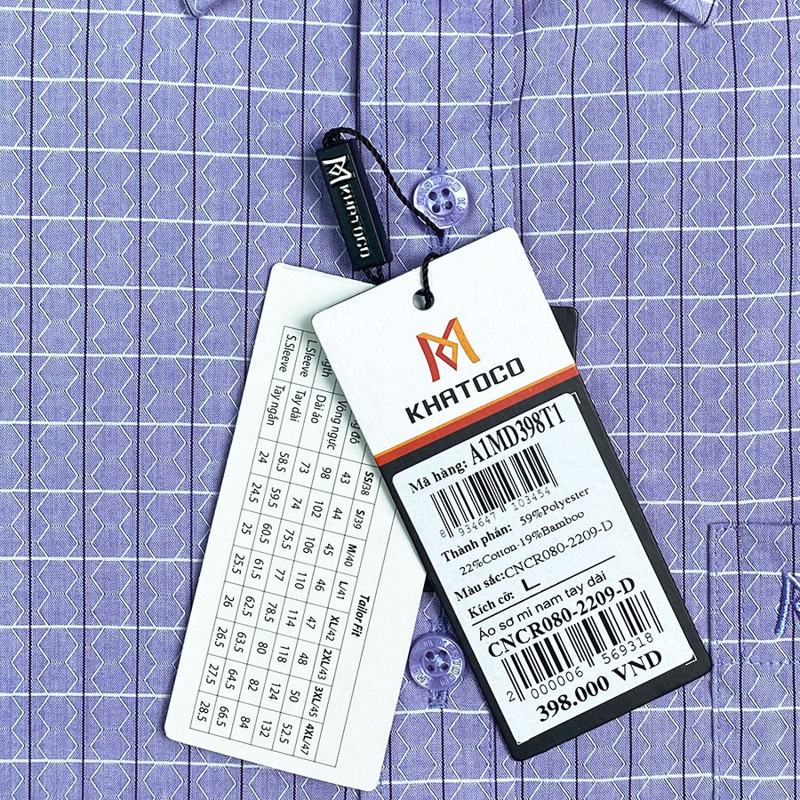 Sơ Mi Caro Tay Dài Màu Xanh Dương- Trắng, Form Tailor Fit Chống Nhăn, Lai Bầu - Áo Nam Khatoco
