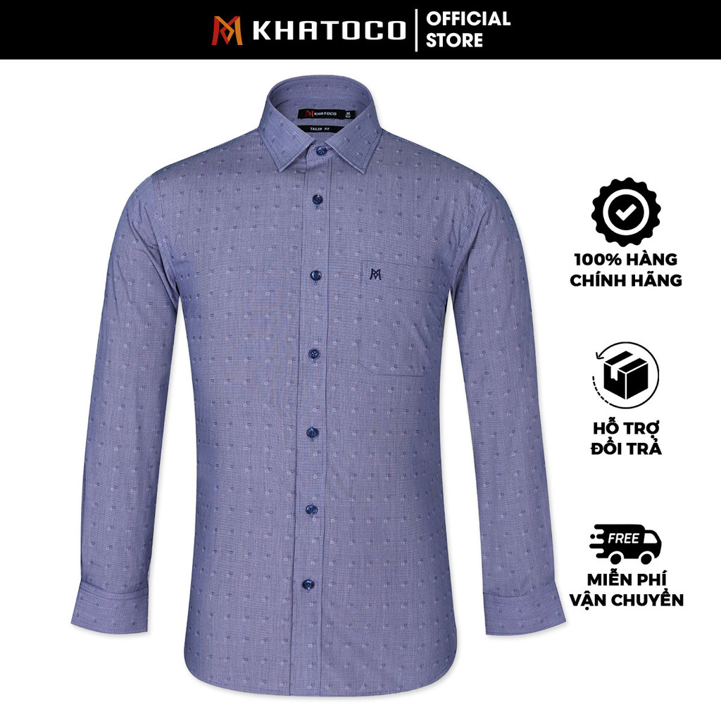 Sơ Mi Tay Dài Caro Màu Xanh Navy - Trắng, Form Tailor Fit Chống Nhăn, Lai Bầu - Áo Nam Khatoco