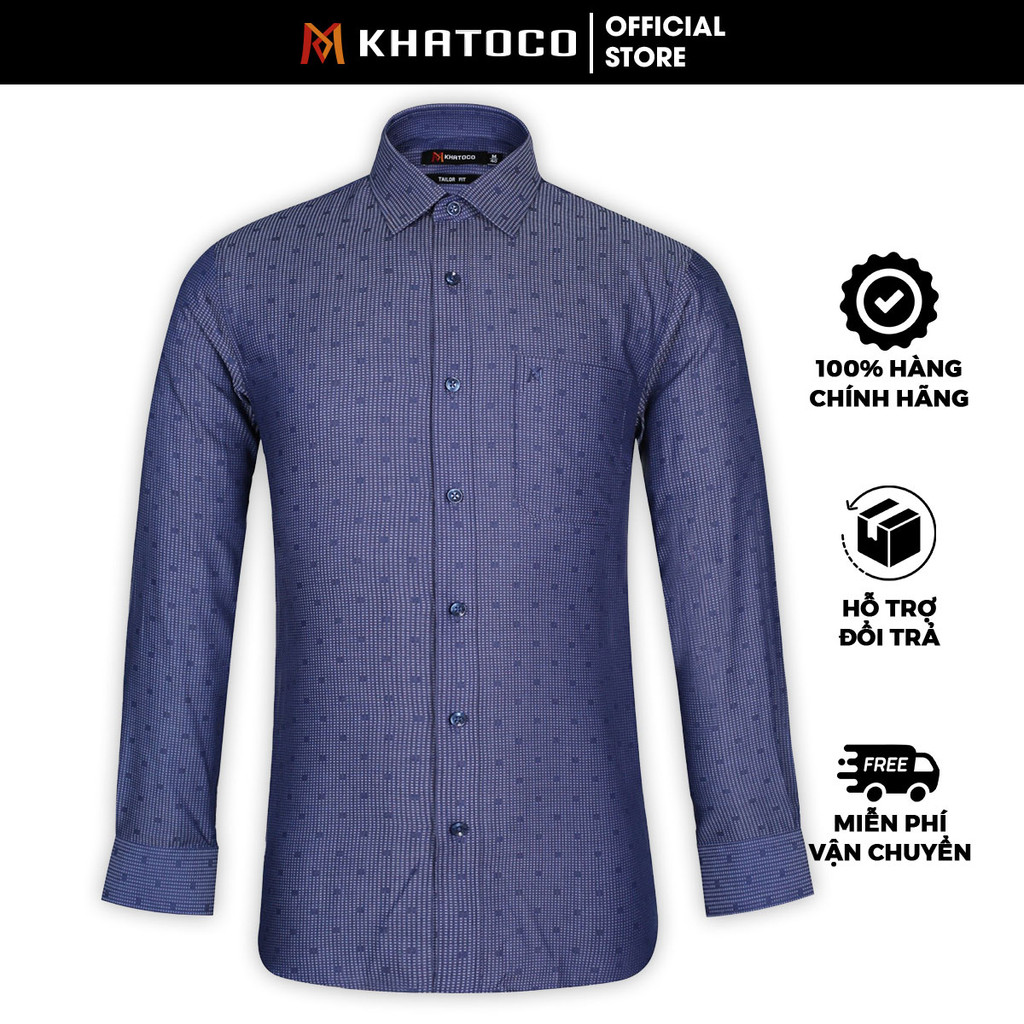 Sơ Mi Caro Tay Dài Màu Xanh Navy-Trắng, Form Tailor Fit Chống Nhăn, Lai Bầu - Áo Nam Khatoco
