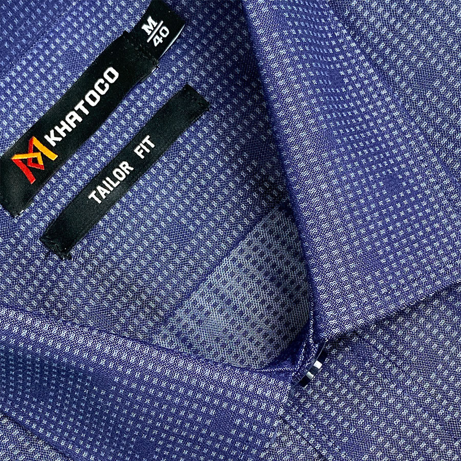 Sơ Mi Caro Tay Dài Màu Xanh Navy-Trắng, Form Tailor Fit Chống Nhăn, Lai Bầu - Áo Nam Khatoco
