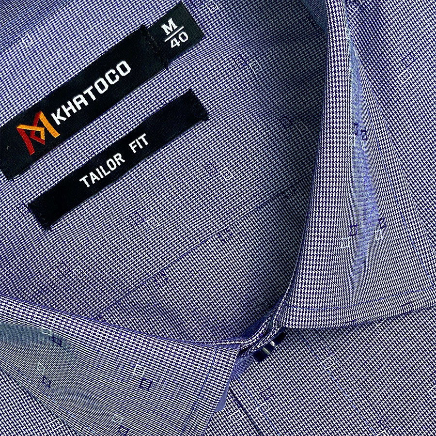 Sơ Mi Tay Dài Caro Màu Xanh Navy - Trắng, Form Tailor Fit Chống Nhăn, Lai Bầu - Áo Nam Khatoco