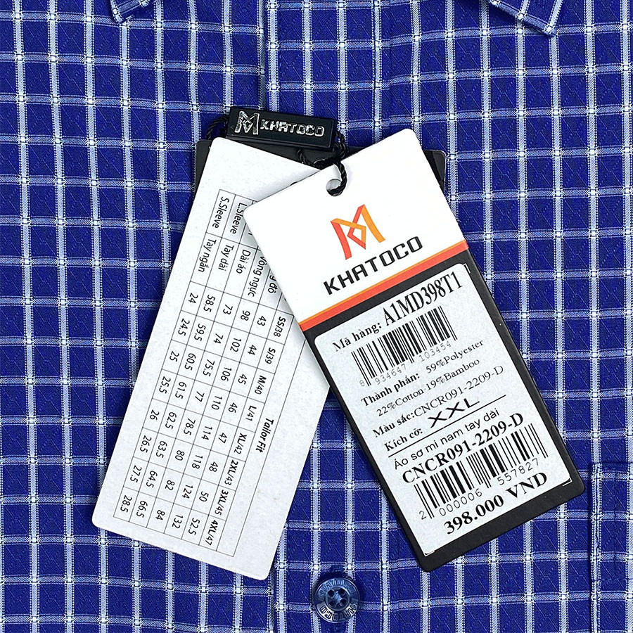 Sơ Mi Caro Tay Dài Màu Xanh Dương - Trắng, Form Tailor Fit Chống Nhăn, Lai Bầu - Áo sơmi Nam Khatoco