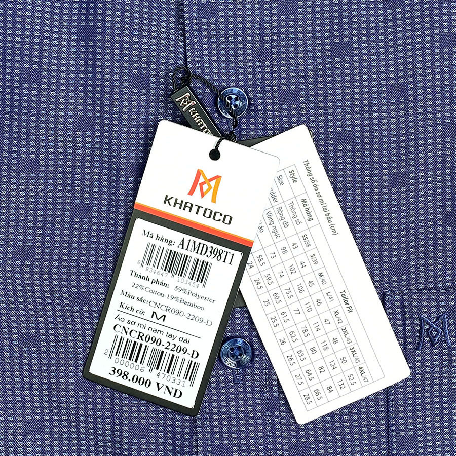 Sơ Mi Caro Tay Dài Màu Xanh Navy-Trắng, Form Tailor Fit Chống Nhăn, Lai Bầu - Áo Nam Khatoco