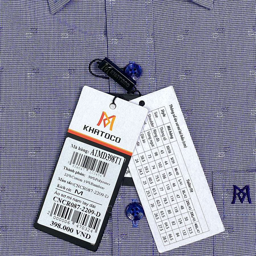 Sơ Mi Tay Dài Caro Màu Xanh Navy - Trắng, Form Tailor Fit Chống Nhăn, Lai Bầu - Áo Nam Khatoco