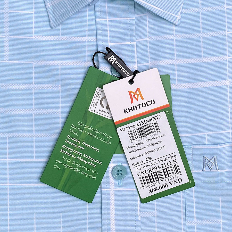 Sơ Mi Caro Tay Ngắn Màu Xanh - Trắng, Form Tailor Fit Chống Nhăn, Lai Ngang - Áo Nam Khatoco