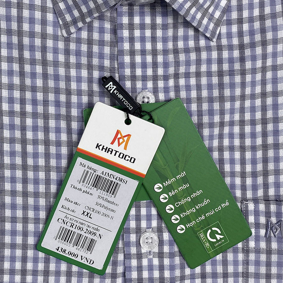 Sơ Mi Caro Tay Ngắn - Màu Xanh Dương - Trắng, Form Slim Fit Chống Nhăn, Lai Bầu - Áo Nam Khatoco