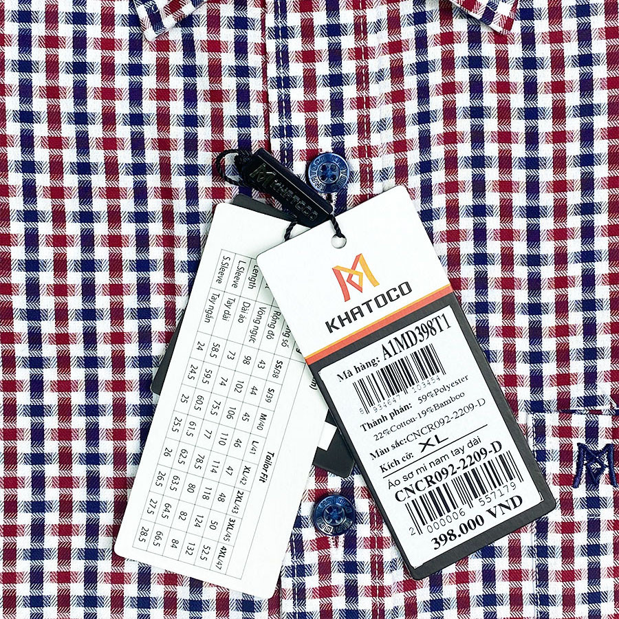 Sơ Mi Caro Tay Dài Màu Đỏ - Xanh Navy - Trắng, Form Tailor Fit Chống Nhăn, Lai Bầu - Áo Nam Khatoco