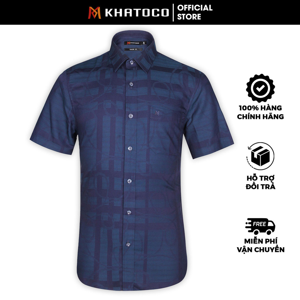 Sơ Mi Sọc Ngang Tay Ngắn Màu Xanh Navy - Xanh, Form Tailor Fit Chống Nhăn, Lai Bầu - Áo Nam Khatoco