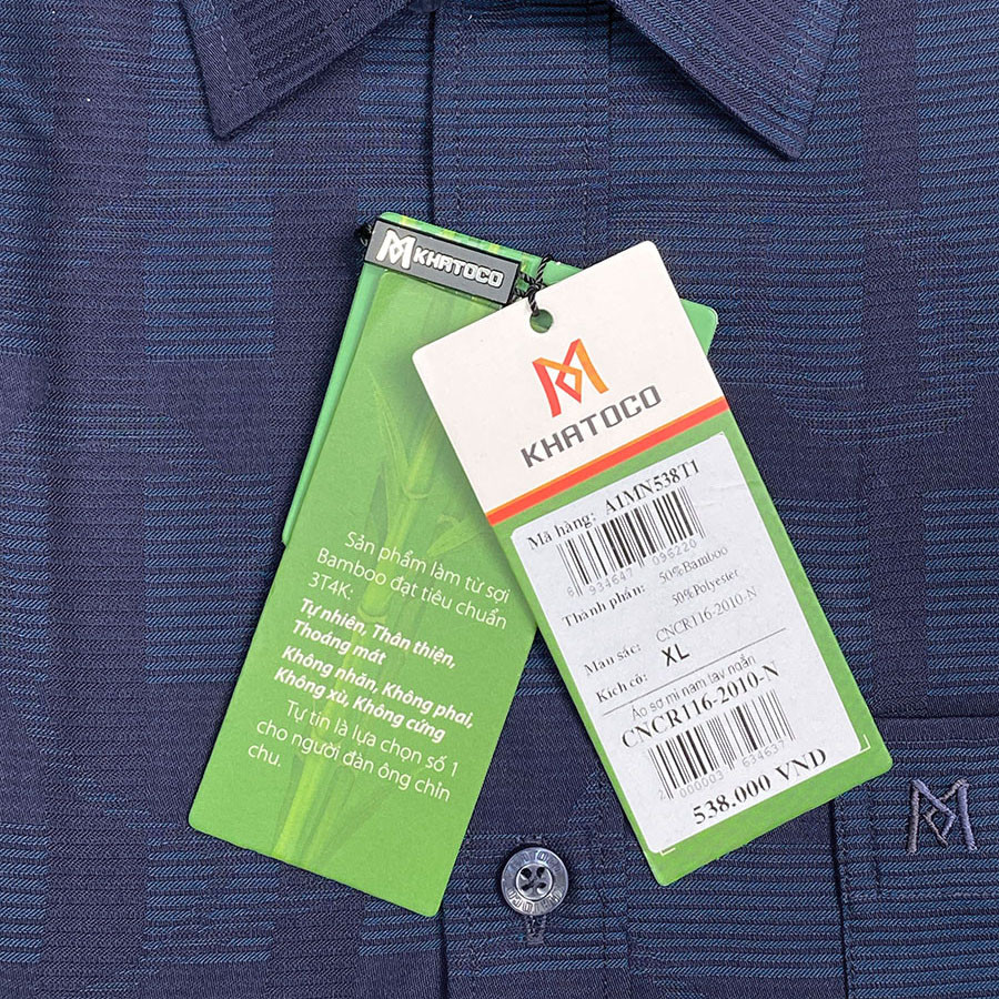 Sơ Mi Sọc Ngang Tay Ngắn Màu Xanh Navy - Xanh, Form Tailor Fit Chống Nhăn, Lai Bầu - Áo Nam Khatoco