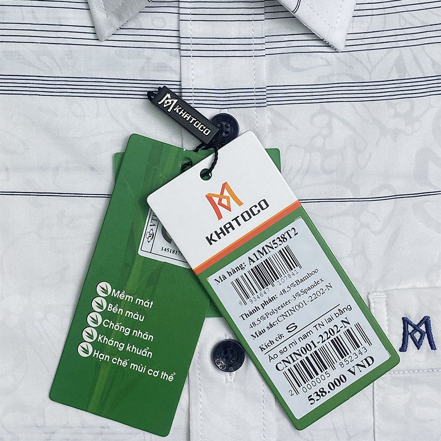 Sơ Mi Sọc Ngang Tay Ngắn Trắng- Xanh Navy, Form Tailor Fit Chống Nhăn, Lai Ngang - Áo Nam Khatoco