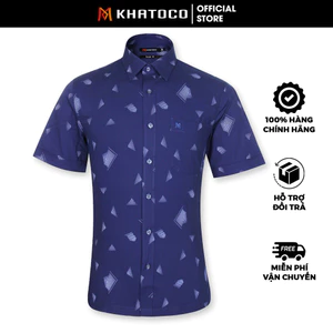 Sơ Mi Tay Ngắn Màu Xanh Navy - Trắng, Form Tailor Fit Chống Nhăn, Lai Ngang - Áo Nam Khatoco