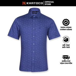 Sơ Mi Họa Tiết Tay Ngắn Màu Xanh Navy, Form Tailor Fit Chống Nhăn, Lai Ngang - Áo Nam Khatoco