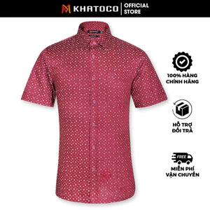Sơ Mi Họa Tiết Tay Ngắn Màu Đỏ Đô, Form Tailor Fit Chống Nhăn, Lai Ngang - Áo Nam Khatoco