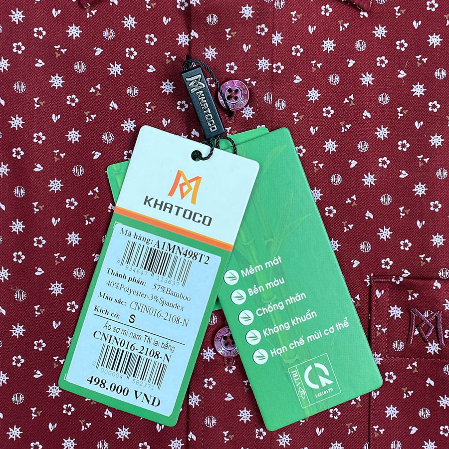 Sơ Mi Họa Tiết Tay Ngắn Màu Đỏ Đô, Form Tailor Fit Chống Nhăn, Lai Ngang - Áo Nam Khatoco