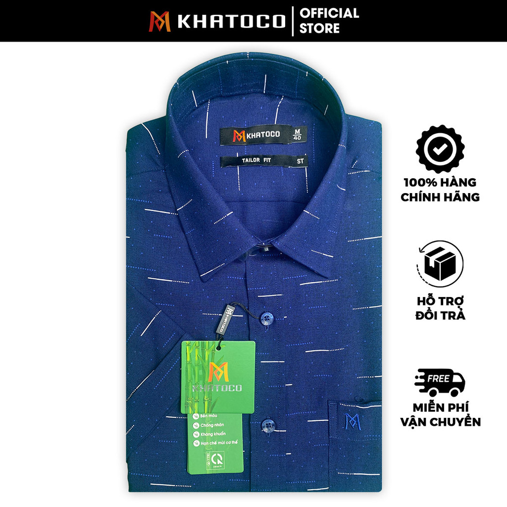 Sơ Mi  Tay Ngắn Màu Xanh Navy, Form Tailor Fit Chống Nhăn, Lai Ngang - Áo Nam Khatoco