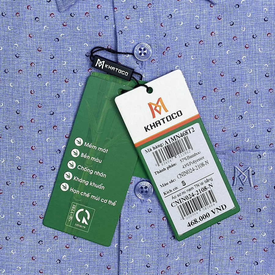 Sơ Mi Họa Tiết Tay Ngắn Màu Xanh Dương, Form Tailor Fit Chống Nhăn, Lai Ngang - Áo Nam Khatoco