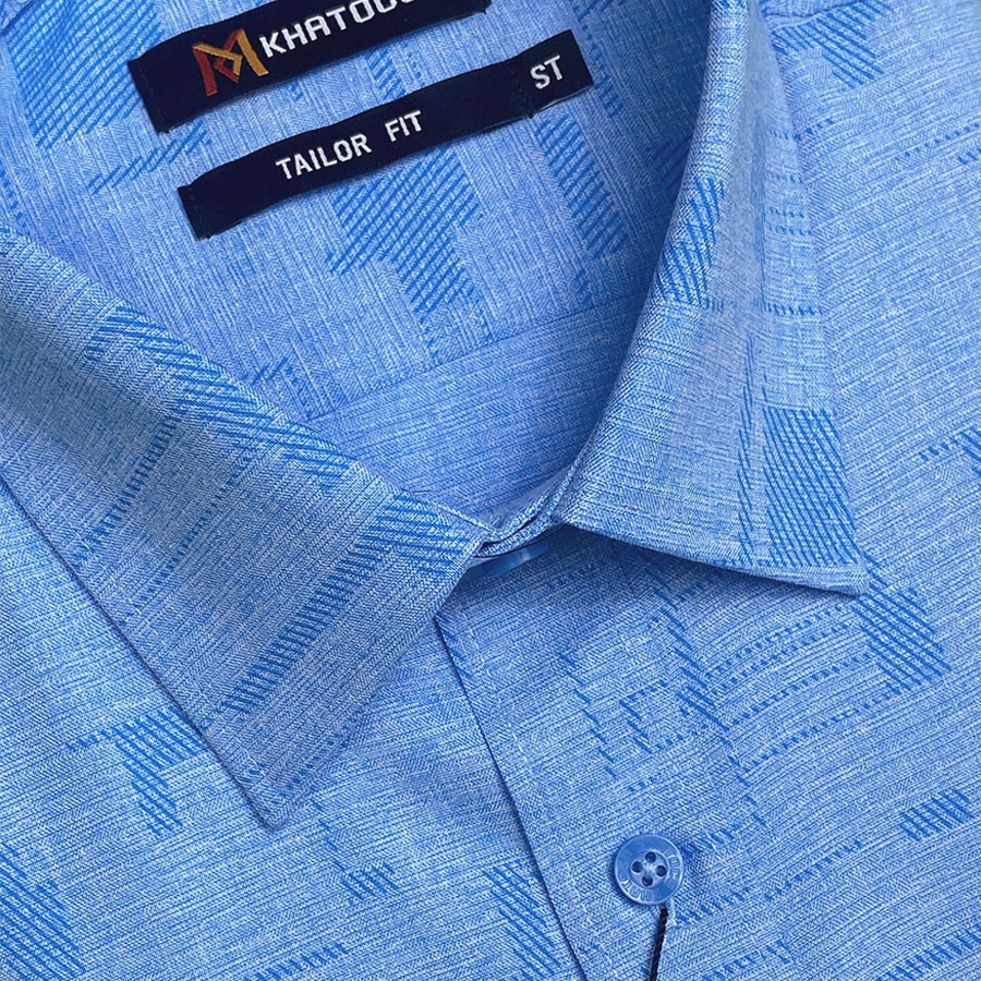 Sơ Mi  Tay Ngắn Màu Xanh Lam, Form Tailor Fit Chống Nhăn, Lai Ngang - Áo Nam Khatoco