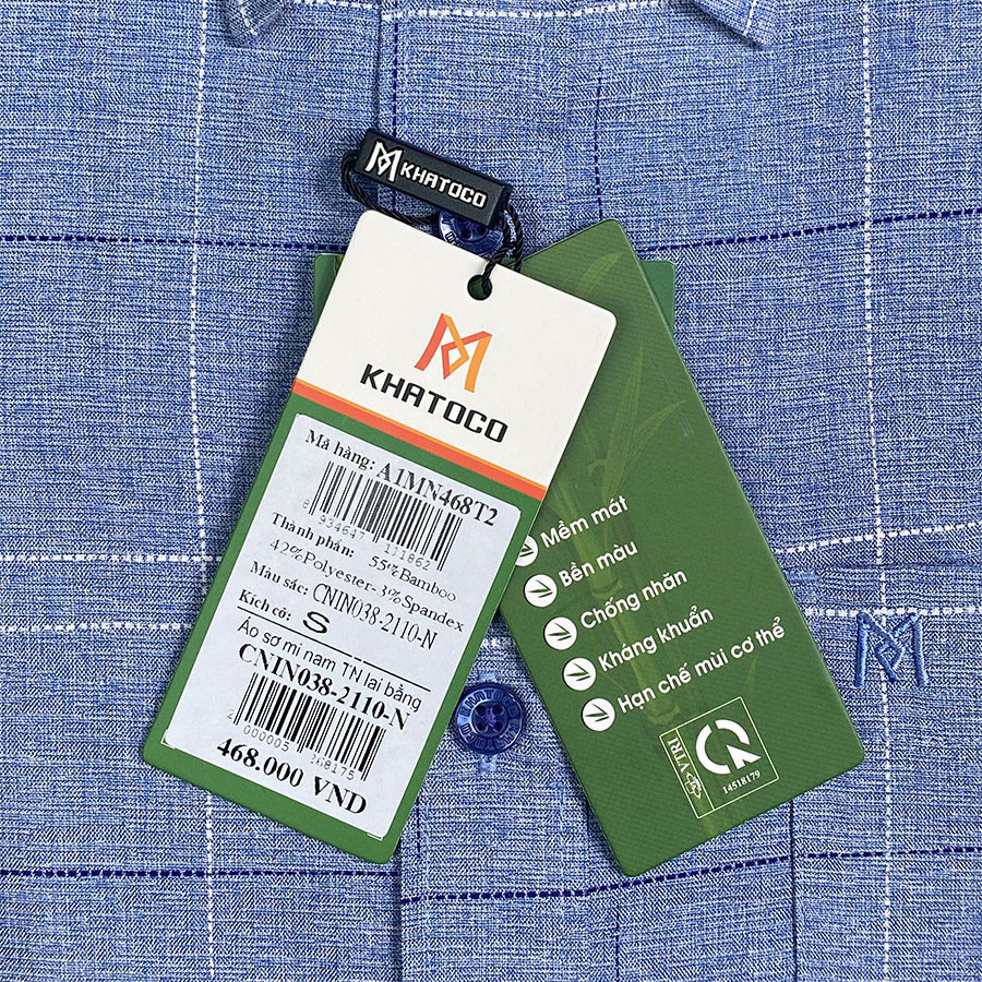 Sơ Mi Caro Tay Ngắn Màu Xanh Dương - Navy, Form Tailor Fit, Chống Nhăn, Lai Ngang, Áo Nam Khatoco