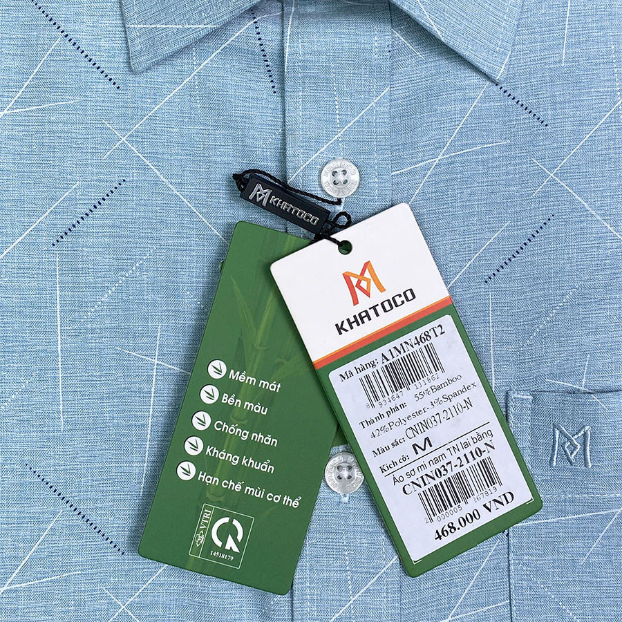 Sơ Mi Hoa Văn Tay Ngắn Màu Xanh, Form Tailor Fit Chống Nhăn, Lai Ngang - Áo Nam Khatoco