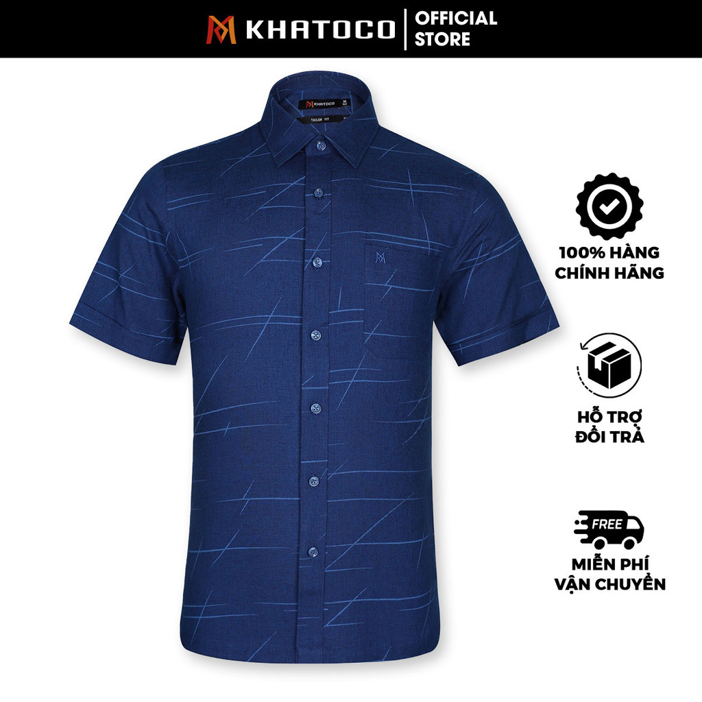 Sơ Mi  Tay Ngắn Màu Xanh Navy - Xanh Dương, Form Tailor Fit Chống Nhăn, Lai Ngang Áo Nam Khatoco