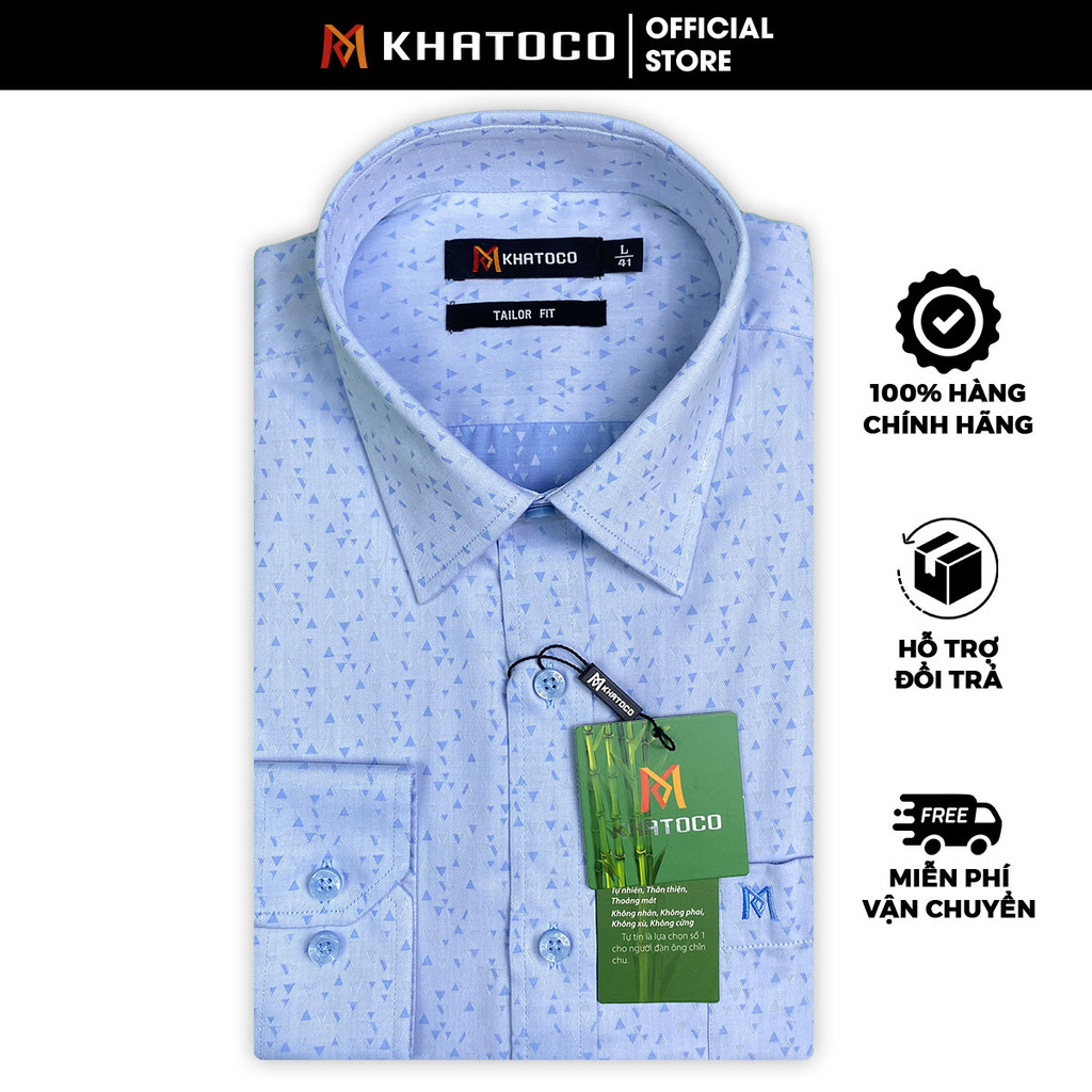 Sơ Mi Họa Tiết Tay Dài Màu Xanh Dương - Navy, Form Tailor Fit Chống Nhăn, Lai Bầu - Áo Nam Khatoco